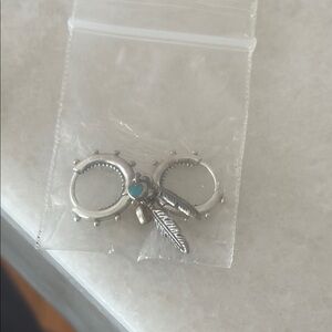 Silver Hoop Earrings with Feather Charm